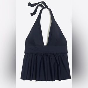 NWT J.CREW Factory Ruched Halter Tankini Top Black Size Small
